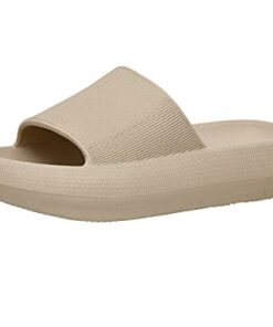 CUSHIONAIRE Women’s Feather cloud recovery slide sandals with +Comfort, Khaki 9