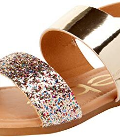 bebe Girls? Sandal ? Two Strapped Patent Leatherette Glitter Sandals (Toddler/Little Kid), Size 11 Little Kid, Gold/Multi