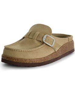 CUSHIONAIRE Women’s Hobby Genuine Leather Cork Footbed Clog with +Comfort, Taupe 8.5