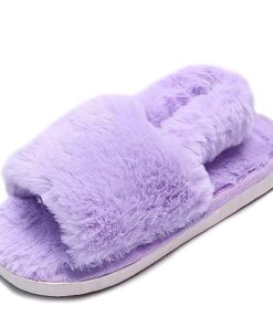 LightFun Fuzzy Fluffy Furry girls kids slippers cloud Fur Open Toe Slippers for kid House Home Indoor Outdoor(Pur,12)