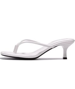 Cape Robbin Tilly Women’s Kitten Heel Thong Sandals, Slip On 1.5 inch Heeled Sandals for Women – White Size 10