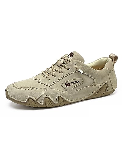 Dbeck Women’s Fashion Casual Walking Shoes Retro Leather Lightweight Outdoor Sports Sneakers for Hiking Trailing, Beige, 8