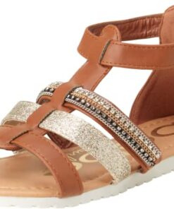bebe Girls’ Sandals – Rhinestone and Glitter Strap Gladiator Sandals (Little Girl/Big Girl), Size 2 Little Kid, Cognac