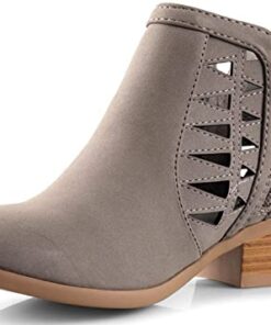 Soda Chance Womens Perforated Cut Out Stacked Block Heel Ankle Booties (Grey, Numeric_7_Point_5)
