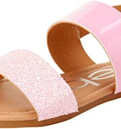 bebe Girls? Sandal ? Two Strapped Patent Leatherette Glitter Sandals (Toddler/Little Kid), Size 13 Little Kid, Pink