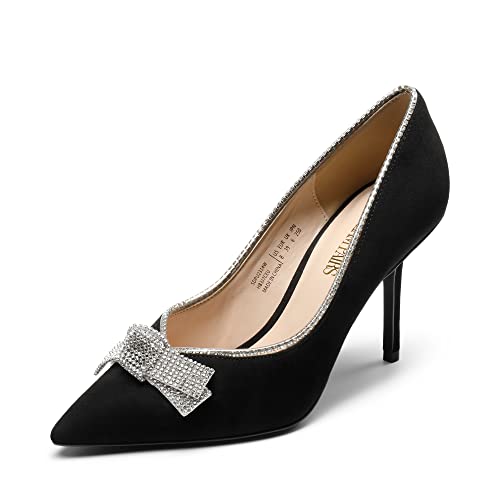 DREAM PAIRS Women’s Heels Pointed Toe Pump Shoes for Women SDPU2314W, Size 8, Black-Suede