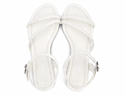 Greatonu Women’s Flat Sandals Summer Braided Slip On Gladiator Sandals Open Toe Strappy Slingback Shoes White Size 10