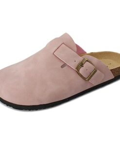 PepStep Fashion Clogs Mules Sandals for Women, Felt or Leather Suede Upper, Comfortable Slip On Cork Foot Bed, Memory Foam Insole, Perfect Trendy Shoes for Fashionable Ladies(8,Peach Pink)