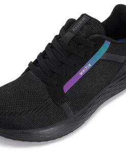 WHITIN Men’s Wide Width Toe Box Running Shoes Zero Drop Size 11 11.5 Athletics Tennis Breathable Lightweight Rubber Non Slip Cushioned Black 45