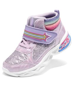 DREAM PAIRS Girls Sneakers High Top Casual Little Kids Glitter Walking Shoes Fashion Boot Purple Size 2 Little Kid SDFS2219K