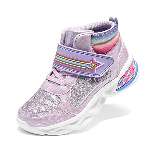 DREAM PAIRS Girls Sneakers High Top Casual Little Kids Glitter Walking Shoes Fashion Boot Purple Size 2 Little Kid SDFS2219K