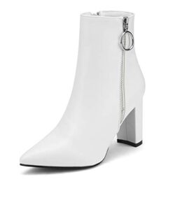 DREAM PAIRS Womens White Pu Chunky High Heel Ankle Booties Size 12 B(M) US Sianna-3, White/Pu-3