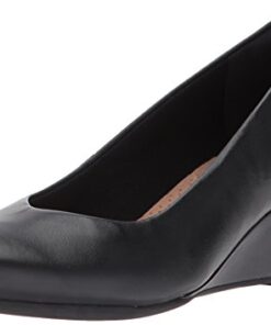 Clarks womens Flores Tulip Wedge Pump, Black Leather, 6.5 US