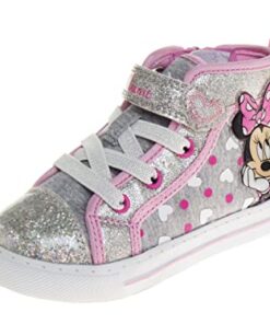 Minnie Mouse Shoes Girls Sneakers – High Top Casual Canvas Characters Slip on Kids Shoes – Silver/Pink (11 Medium Little Kid)