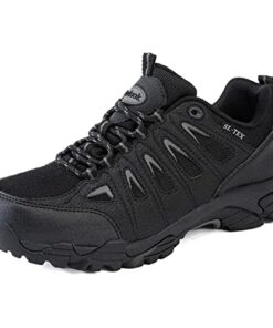SHULOOK Men’s Waterproof Hiking Shoes Non Slip Outdoor Low Top Lightweight Ankle Boots Breathable Hike Trekking Trails Work Shoe Black/Grey