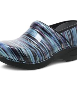 Dansko XP 2.0 Clogs for Women – Lightweight Slip Resistant Footwear for Comfort and Support – Ideal for Long Standing Professionals, Teal Striped Patent, 8.5-9 M US