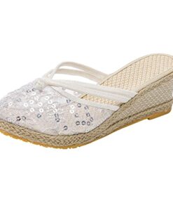 Yuanjay Womens Sandals Wedge Dressy Slippers Slipper Slip On Lightweight Flats Platform Sandals Open Toe Casual Shoes