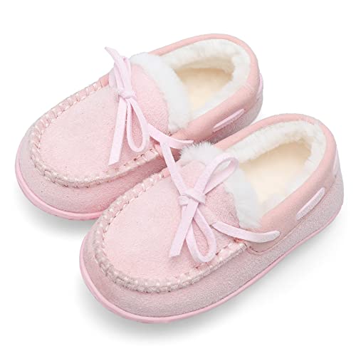 Scurtain Unisex Kids Toddler Slippers Suede Moccasin Slippers for Boys Girls Baby Lined with Warm Fur slippers for toddler girls slippers for toddler boys Pink 7 Toddler