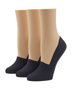 HUE Women’s Perfect Edge Cotton Loafer Liner Socks, Black – 3 Pair Pack, One Size
