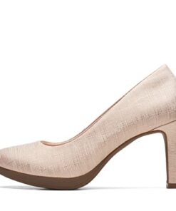 Clarks Women’s Ambyr Joy Pump, Sand Metallic Textile, 8