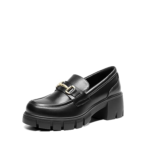 DREAM PAIRS Loafers for Women, Platform Chunky Loafers & Slip On Casual Shoes, Black, Size 8.5, SDLS2321W