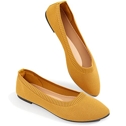 BABUDOG Women’s Mesh Pointed-Toe Dress Shoes for Women Black Comfortable Memory Foam Flats Shoes(Yellow.US8)