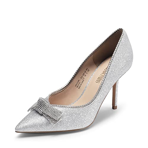DREAM PAIRS Women’s Heels Pointed Toe Pump Shoes for Women SDPU2314W, Size 7, Silver-Glitter