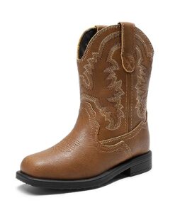 DREAM PAIRS Toddler Boys Girls Cowboy Boots Western Square Toe Riding Mid Calf Boots Sdbo2307K Brown Size 7 Toddler