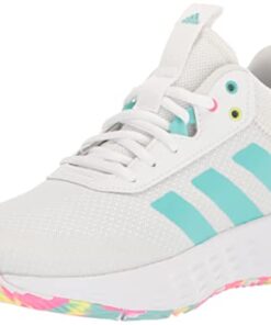 adidas Own The Game 2.0 Sneaker, White/Flash Aqua/Lucid Pink, 2 US Unisex Little Kid