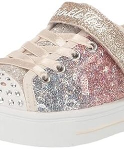 Skechers Kids Girls Twinkle Sparks-Sequin Flash Sneaker, Silver/Gold, 12 Little Kid