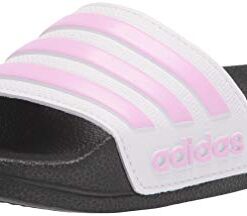 adidas Adilette Shower Slides Sandal, Cream White/Clear Lilac/White, 2 US Unisex Little Kid