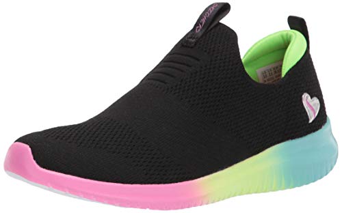 Skechers Kids Girls Ultra Flex – Sherbet Step Sneaker, Black/Multi, 13