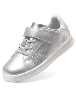 DREAM PAIRS Girls Sneakers Toddler Little Kids Tennis School Walking Shoes Silver Size 1 Little Kid SDFS2210K