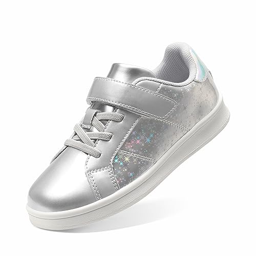 DREAM PAIRS Girls Sneakers Toddler Little Kids Tennis School Walking Shoes Silver Size 1 Little Kid SDFS2210K
