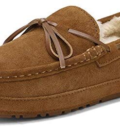 DREAM PAIRS Men’s Au-loafer-02 House Slippers Moccasin Indoor Outdoor Fuzzy Furry Loafers Suede Leather Warm Winter Shoes Size 15, Tan