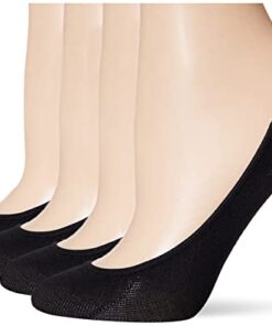 PEDS Women’s Unseen Low Cut No Show Socks with Gel Tab, Black (4 Pairs), Shoe Size: 4-7