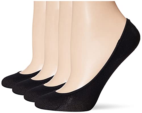 PEDS Women’s Unseen Low Cut No Show Socks with Gel Tab, Black (4 Pairs), Shoe Size: 4-7