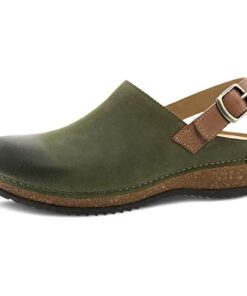 Dansko Women’s Merrin Sling-Back Mule Clog – Dual Density Cork/EVA Midsole and Lightweight Rubber Outsole Provide Durable and Comfortable Ride on Patented Stapled Construction Olive 8.5-9 M US