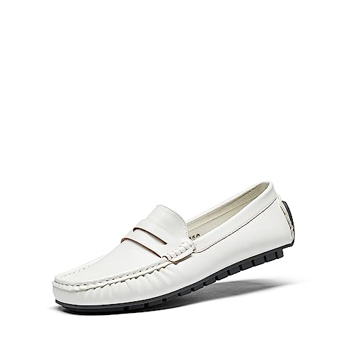 DREAM PAIRS Women’s Dressy Casual Slip-on Penny Loafers for Business and Office Wear Comfortable Faux Leather Driving Loafer Shoes,Sdls2313w,White,Size 9