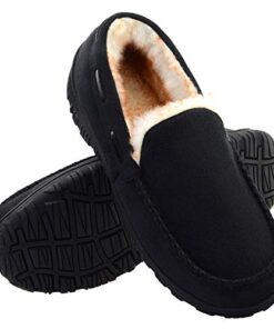 Vonair Mens Moccasin Slippers Indoor Outdoor Slip on Warm House Shoes Breathable Moccasins for Men 11 US Black