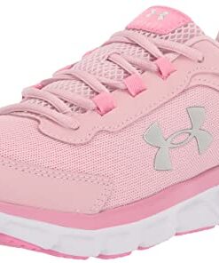 Under Armour Girls’ Grade School Assert 9 Sneaker, (601) Prime Pink/Flamingo/Metallic Silver, 5 Big Kid