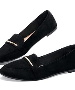 Women’s Pointy Toe Loafer Flat Comfortable Faux Suede Work Shoes,Cute Penny Loafer Slip On Ballet Flat(Black US9)