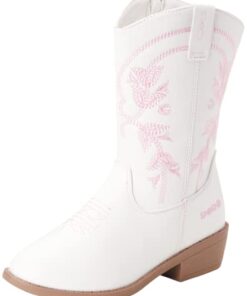 bebe Girls’ Cowgirl Boots – Classic Western Cowboy Boots (Toddler/Girl), Size 1 Little Kid, Pink/White