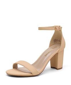 DREAM PAIRS Womens Chunk Low Heel Pump Sandal Nude/Nubuck – 8