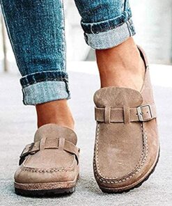 HHZY Womens Flat Mule Sandals Summer Clogs Suede Flat Slipper Round Toe Backless Slip on Loafer Shoes Comfy Fashion Home Office Boat Shoes,Brown,US9EU40