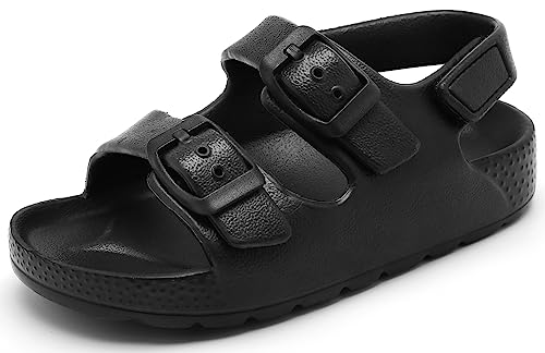 INMINPIN Toddler Boys Girls Buckle Sandals Comfort Open Toe Sandal with Adjustable Back Strap, Black, 11 Toddler