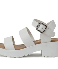 Soda ACCOUNT-2 ~ Little Kids/Children/Girls Open Toe Two Bands Lug sole Fashion Block Heel Sandals with Adjustable Ankle Strap (WHITE PU, numeric_4)