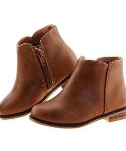 LseLom Girls Boots Ankle Boots for Girls with Zipper Short Suede Booties Fashion Boots for Big/Little Kids Brown US 2