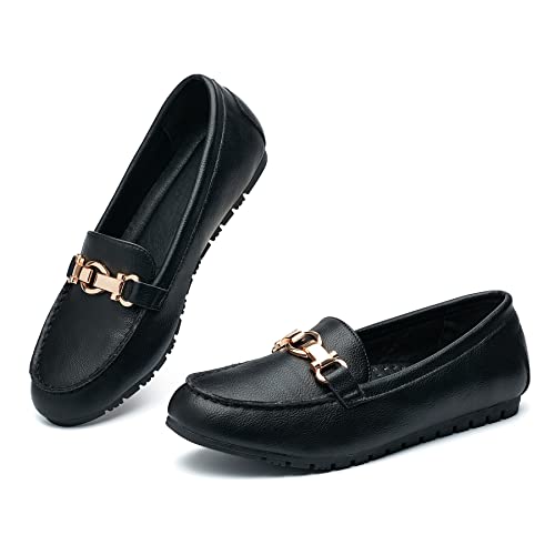 Cvistpieo Loafers for Women Casual Moccasins Women’s Comfortable & Lightweight Penny Loafers Slip On Flat Shoes Leather Black Size 8 Wide Width
