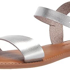 Amazon Essentials Women’s Two Strap Buckle Sandal, Silver, 12 Wide